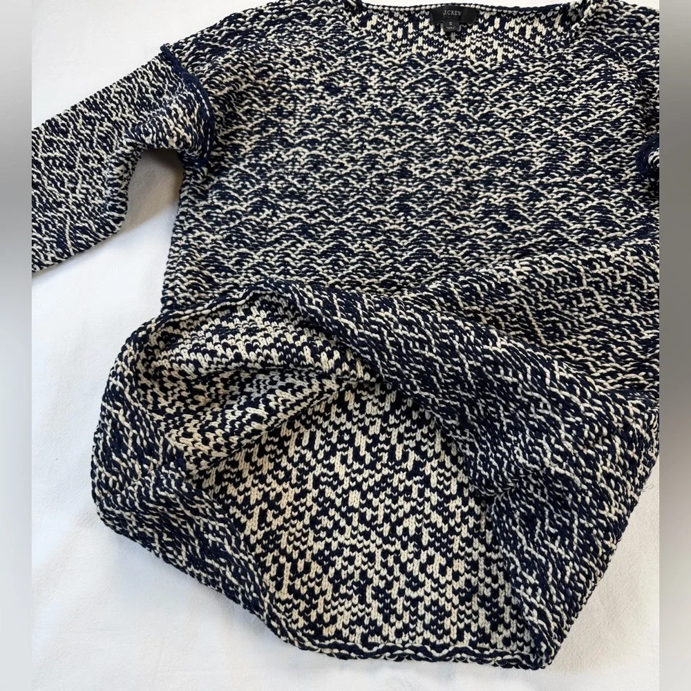 J. Crew Relaxed Wide Neck Knit Sweater Navy and White Size Small